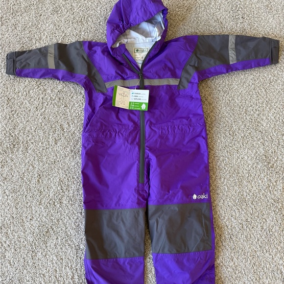 OAKI Other - NWT 5T OAKI Kids One Piece Rain Trail Suit - Purple hooded and waterproof!